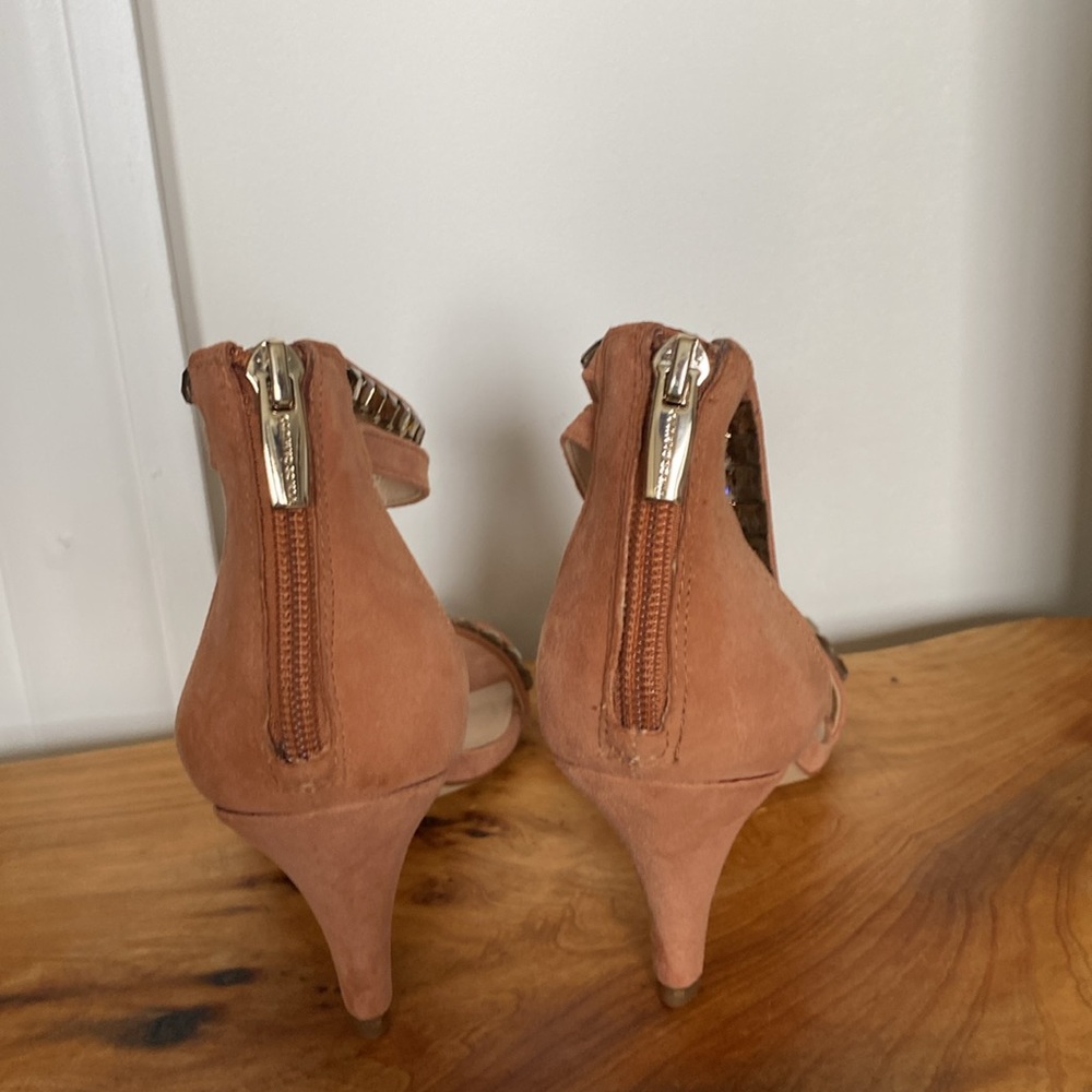 Vince Camuto Strappy Heeled Rhinestone Embellished Leather Sandals - Picture 5 of 9